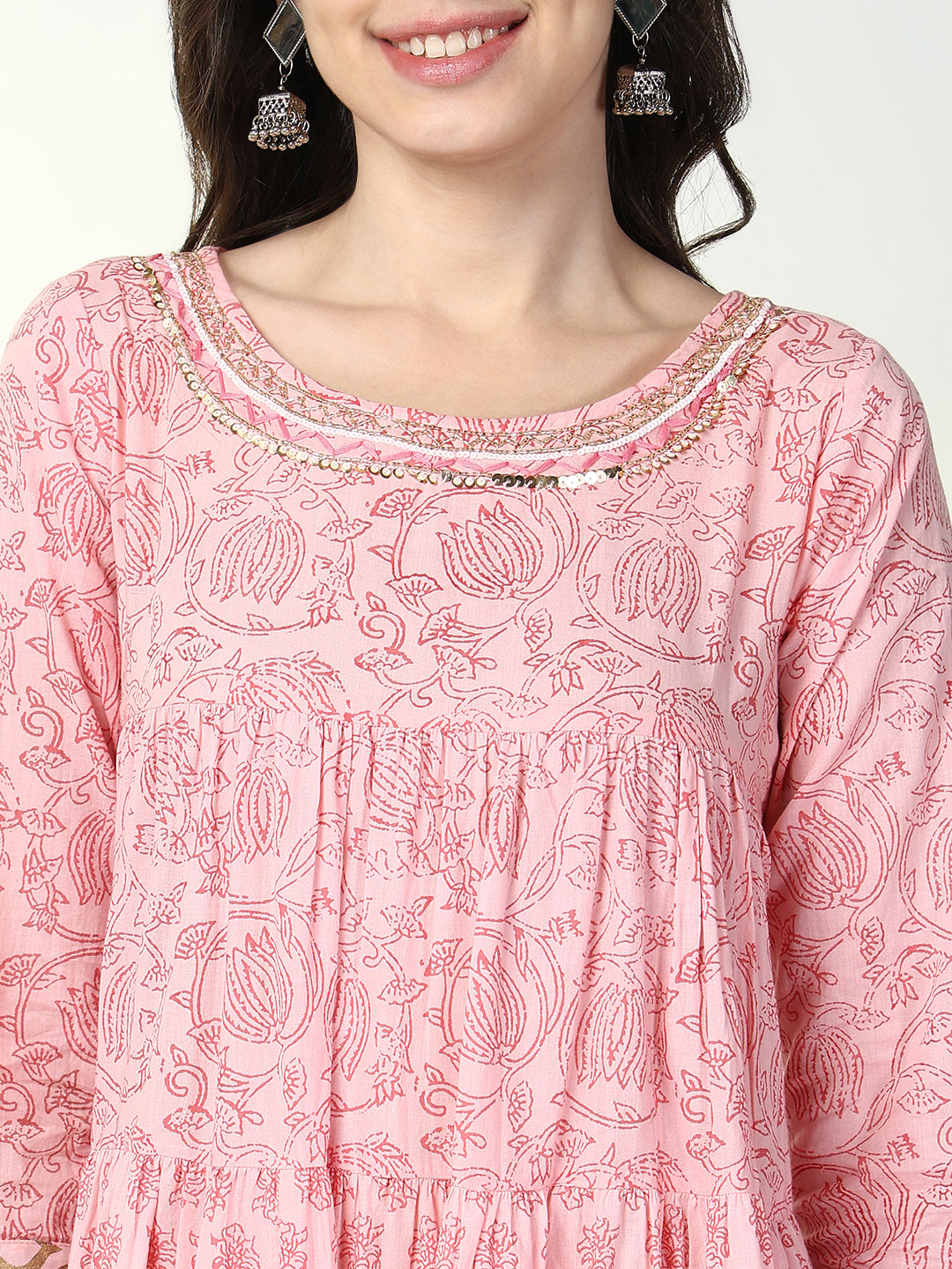 Women's Ethnic Pink Floral Anarkali Kurta with Dupatta