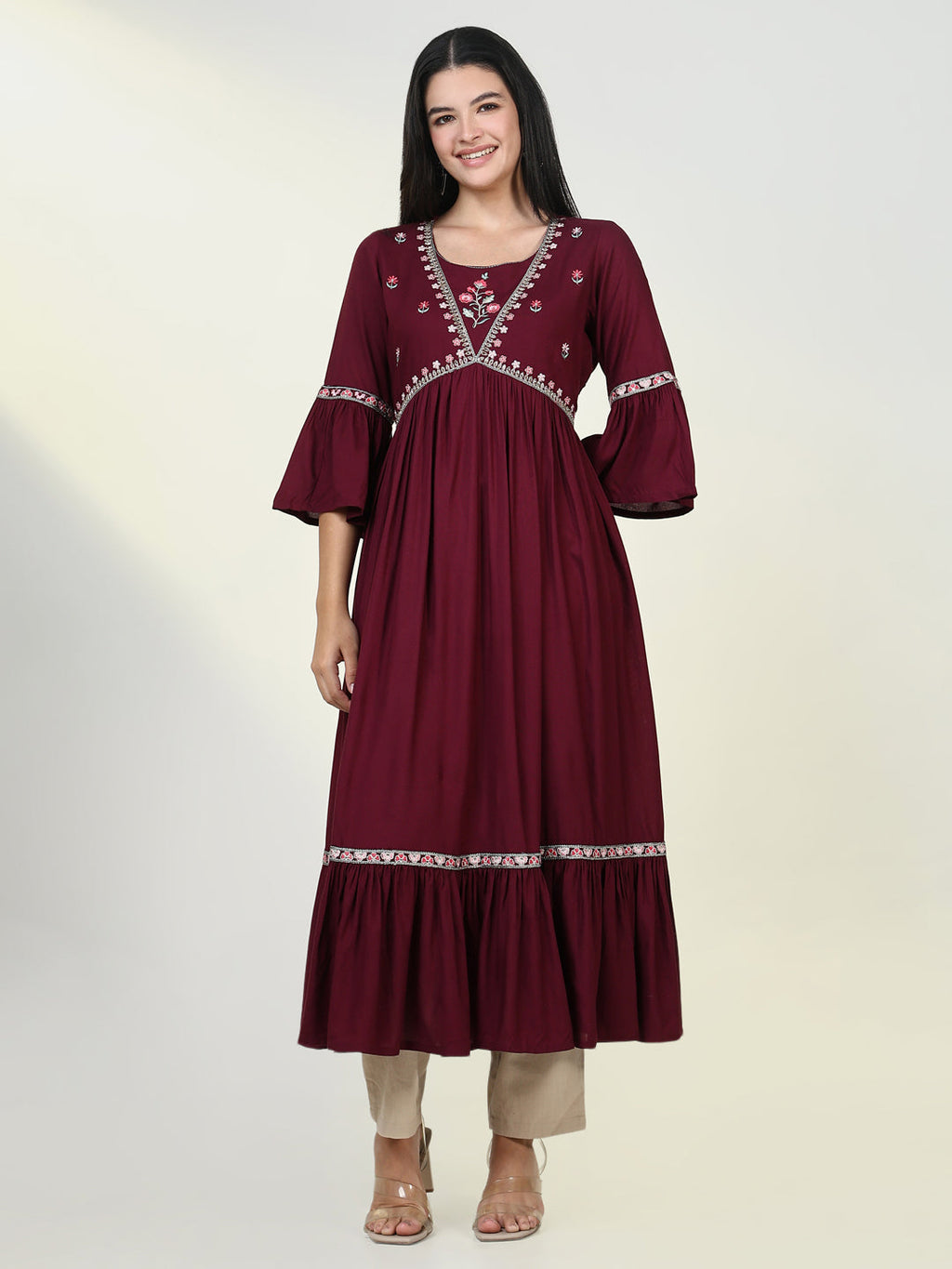 Women's Solid Maroon Anarkali Kurta