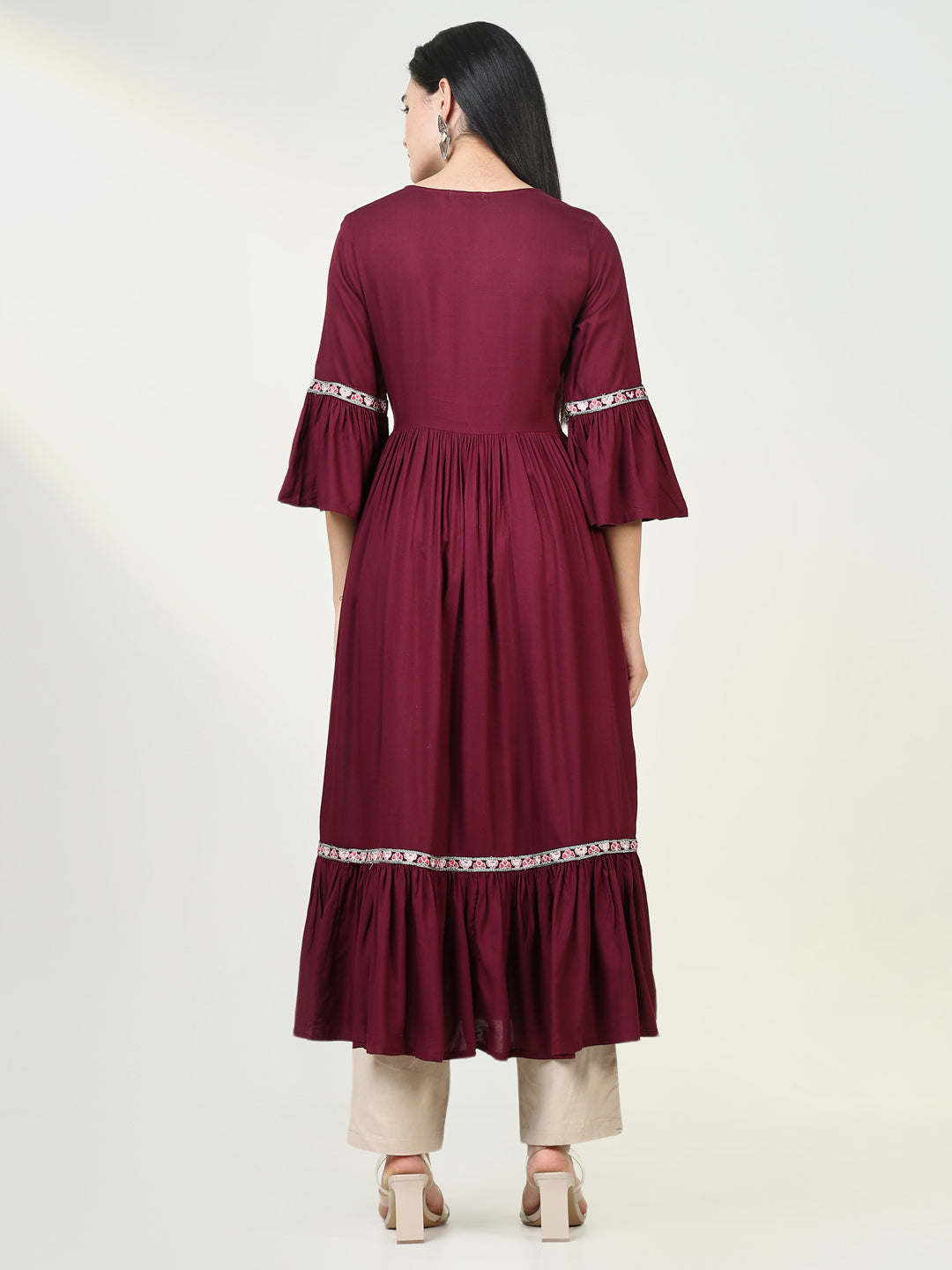 Women's Solid Maroon Anarkali Kurta