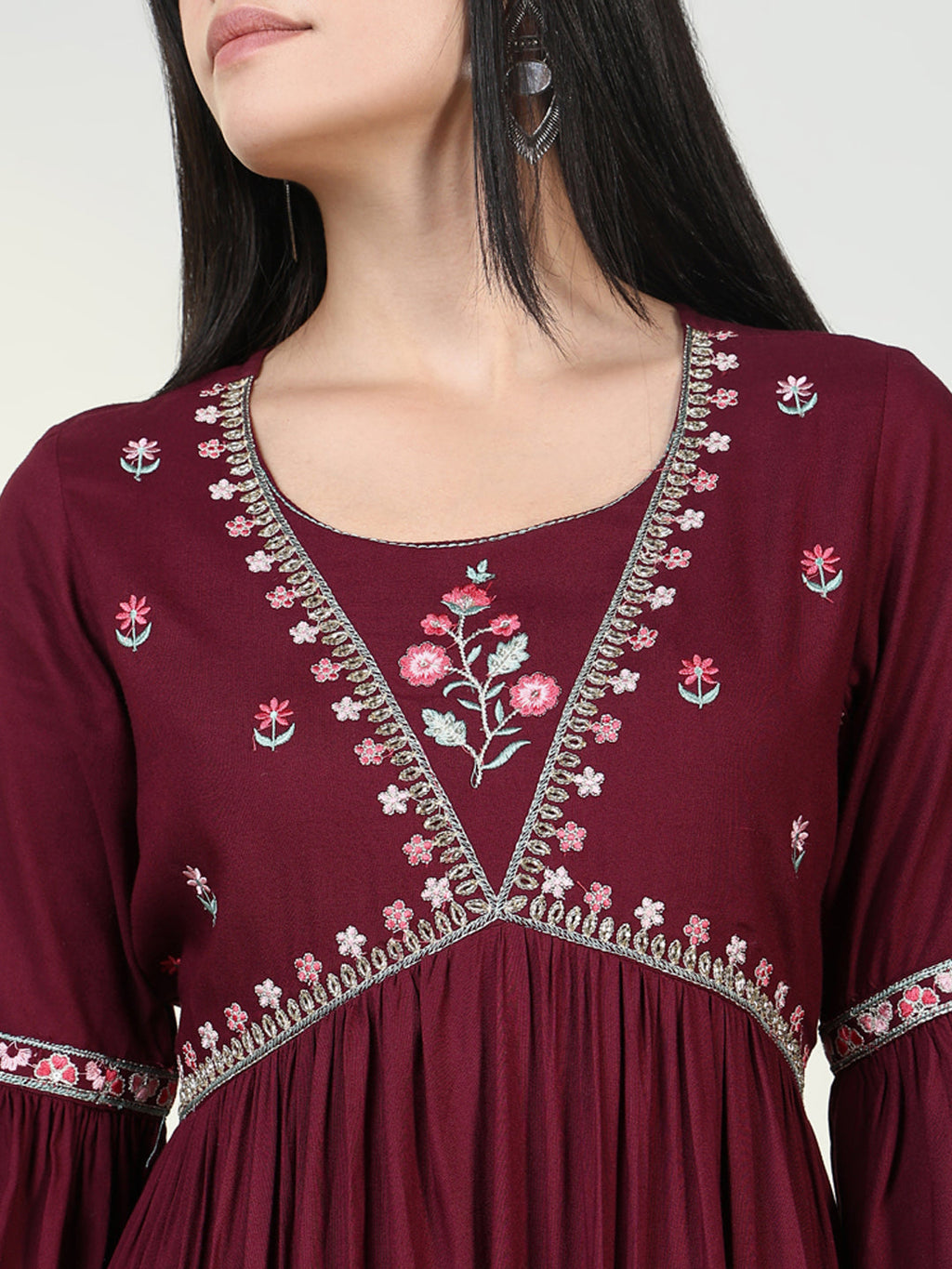 Women's Solid Maroon Anarkali Kurta