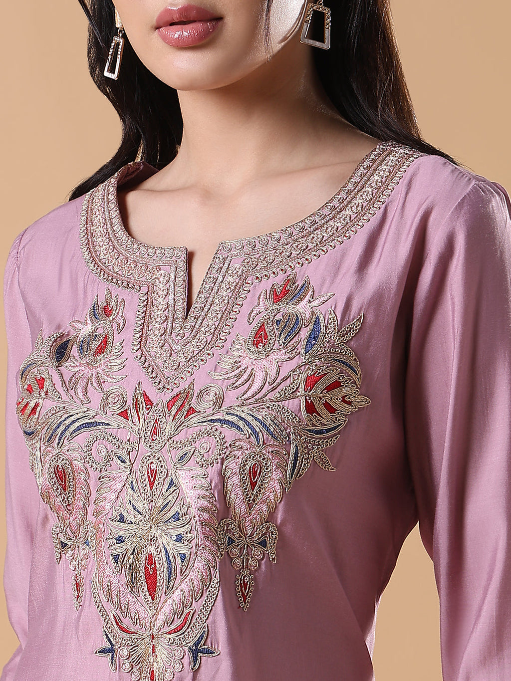 Women's Pink Embroidered Straight Kurta
