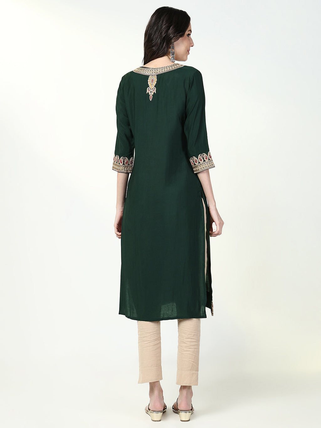 Women's Green Solid Straight Kurta