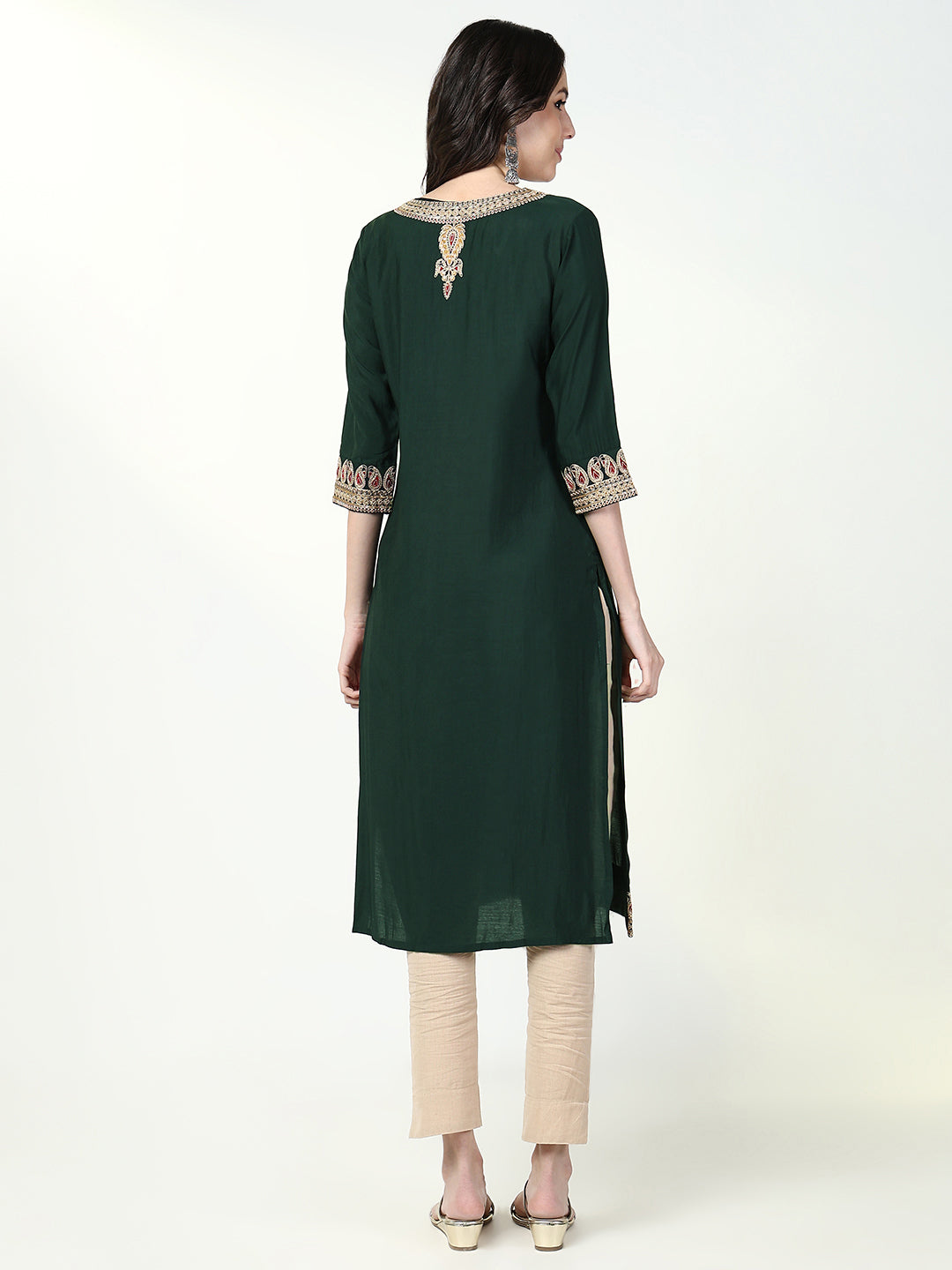 Women's Green Solid Straight Kurta