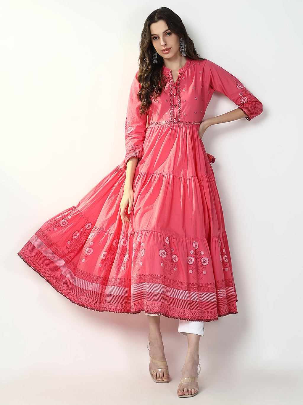 Women's Pink Floral Anarkali Kurta