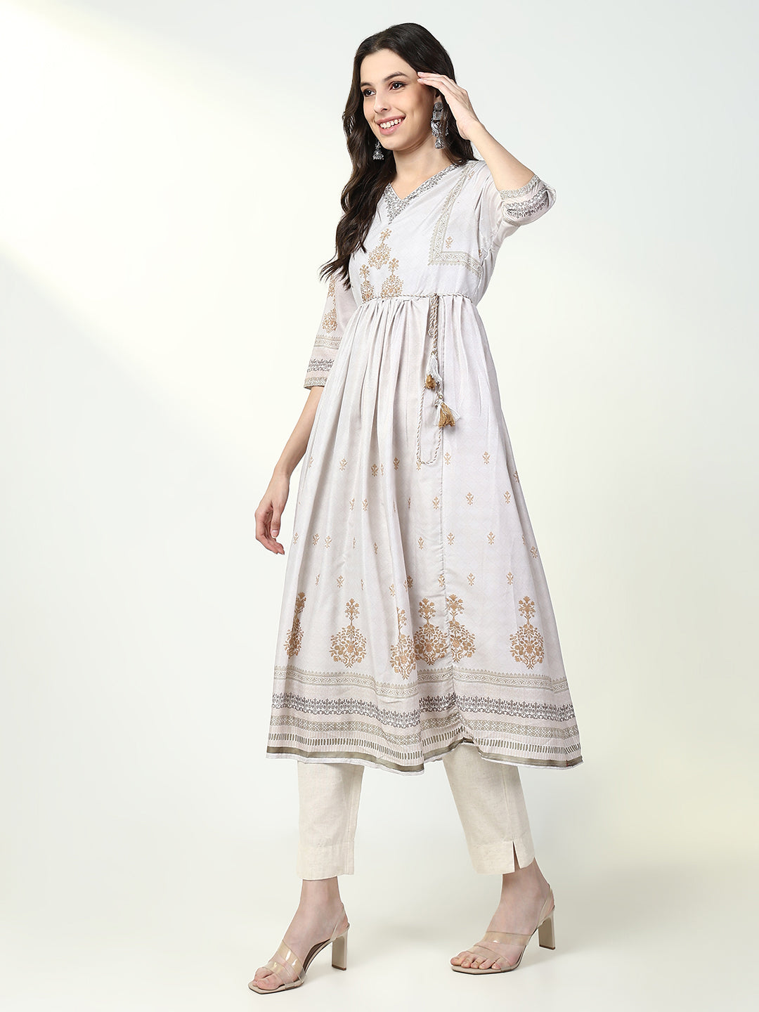 Women's Off White Graphic Anarkali Kurta