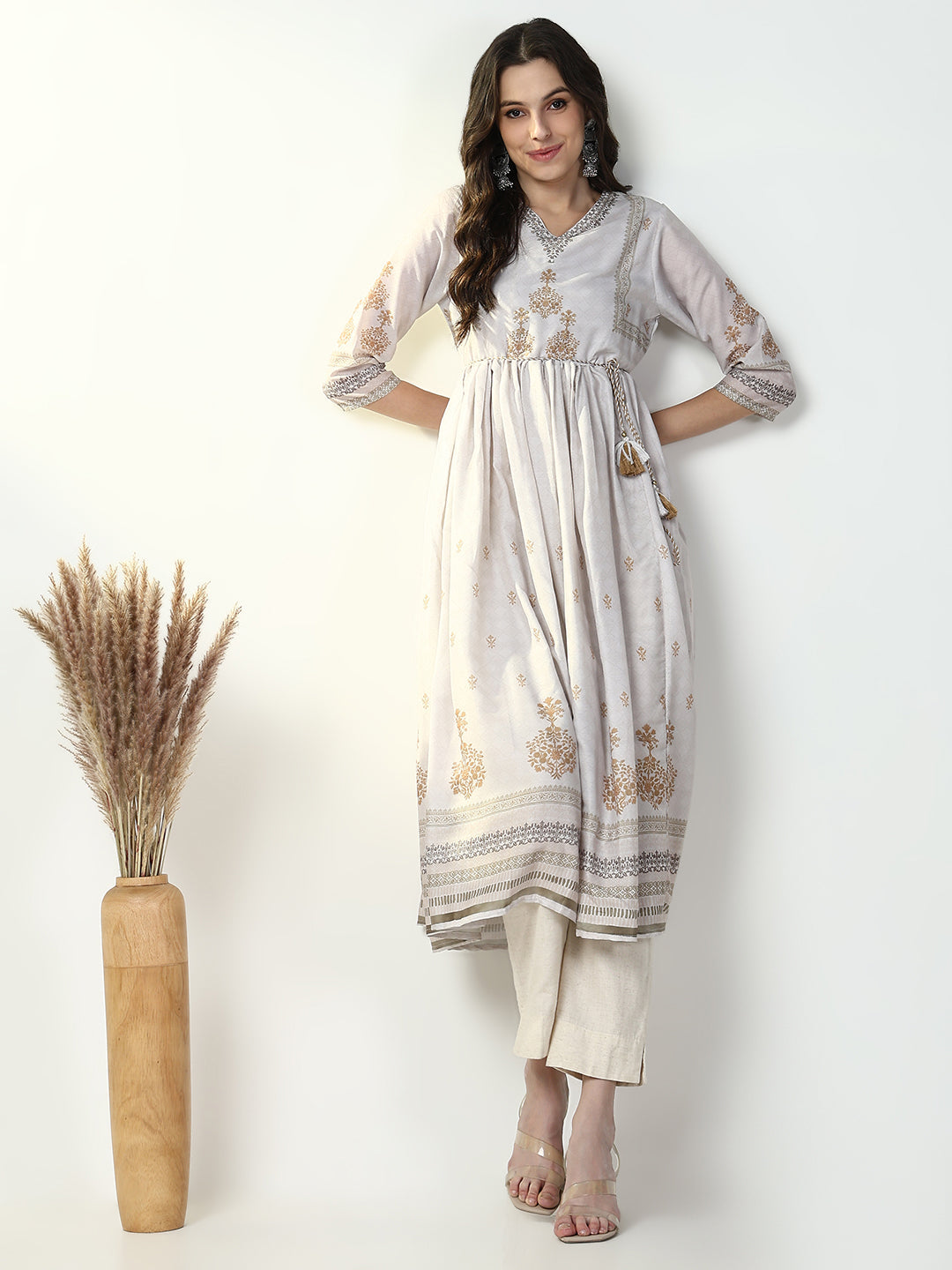 Women's Off White Graphic Anarkali Kurta
