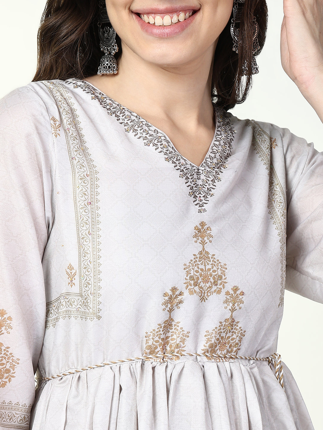 Women's Off White Graphic Anarkali Kurta