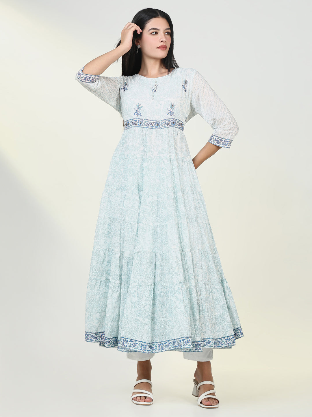 Women's Floral Blue Anarkali Kurta