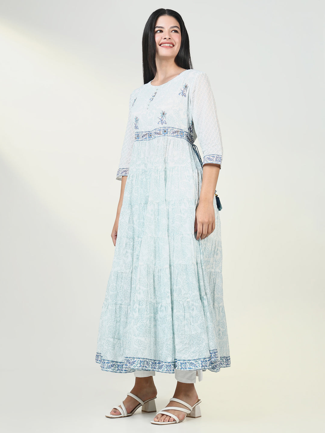 Women's Floral Blue Anarkali Kurta