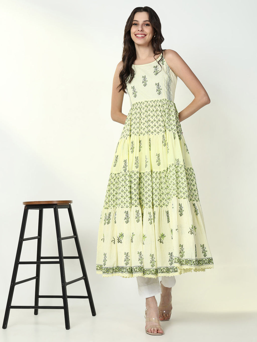 Women's Yellow Floral Anarkali Kurta
