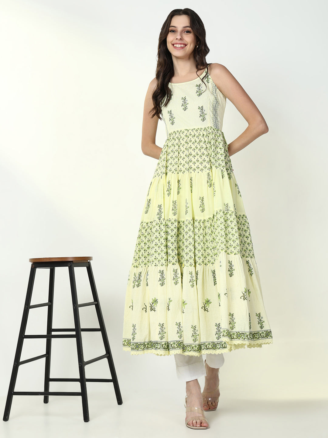 Women's Yellow Floral Anarkali Kurta
