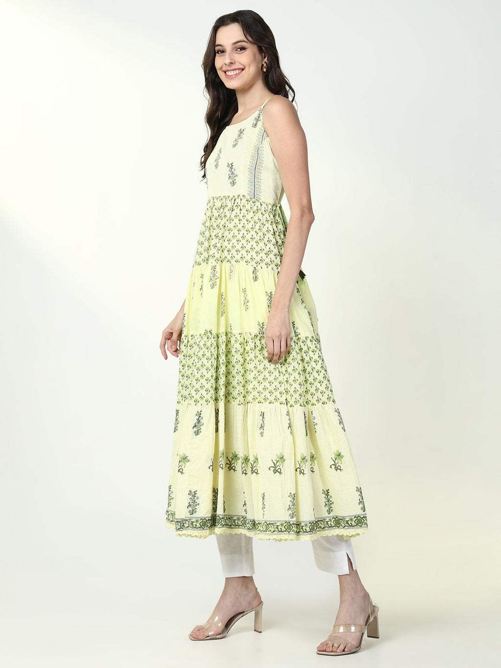 Women's Yellow Floral Anarkali Kurta
