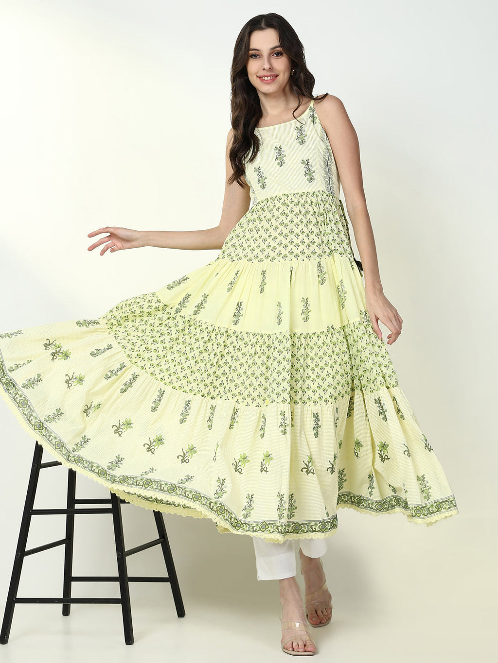 Women's Yellow Floral Anarkali Kurta
