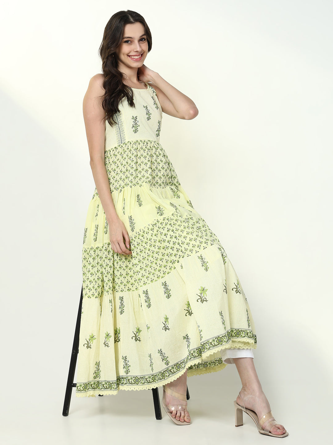 Women's Yellow Floral Anarkali Kurta