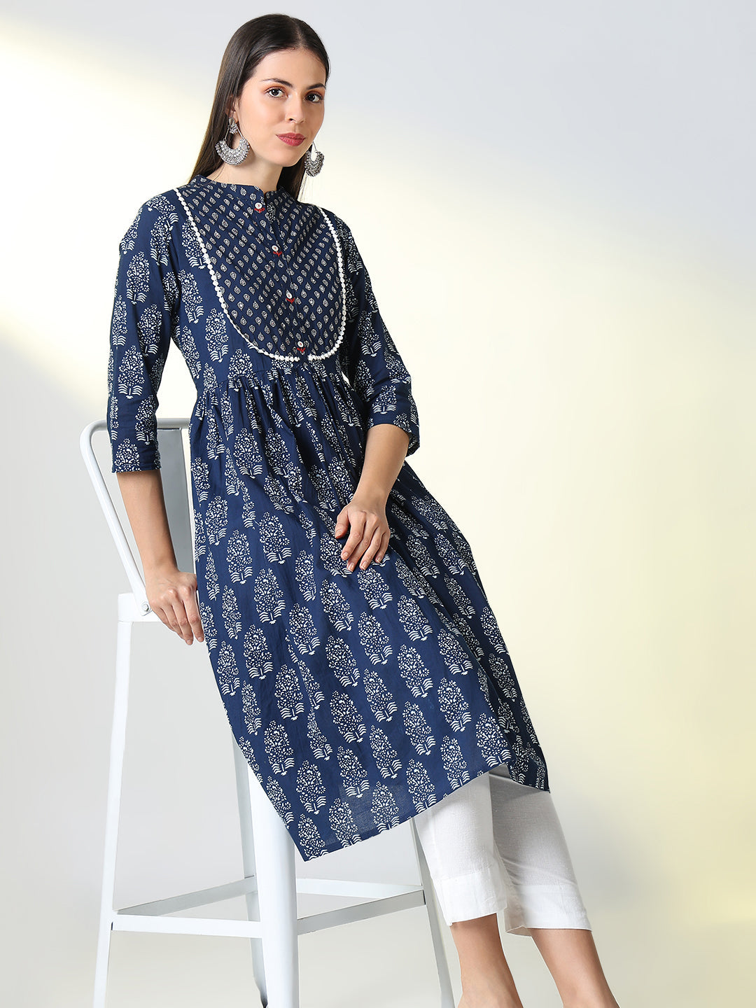 Women's Blue Ethnic Motifs Anarkali Kurta
