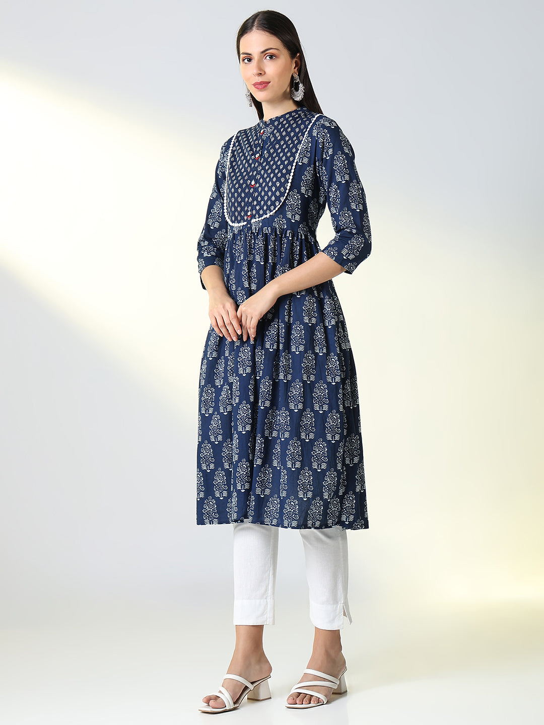 Women's Blue Ethnic Motifs Anarkali Kurta
