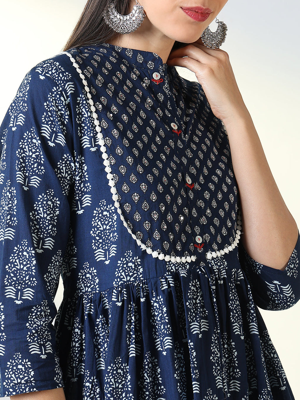 Women's Blue Ethnic Motifs Anarkali Kurta