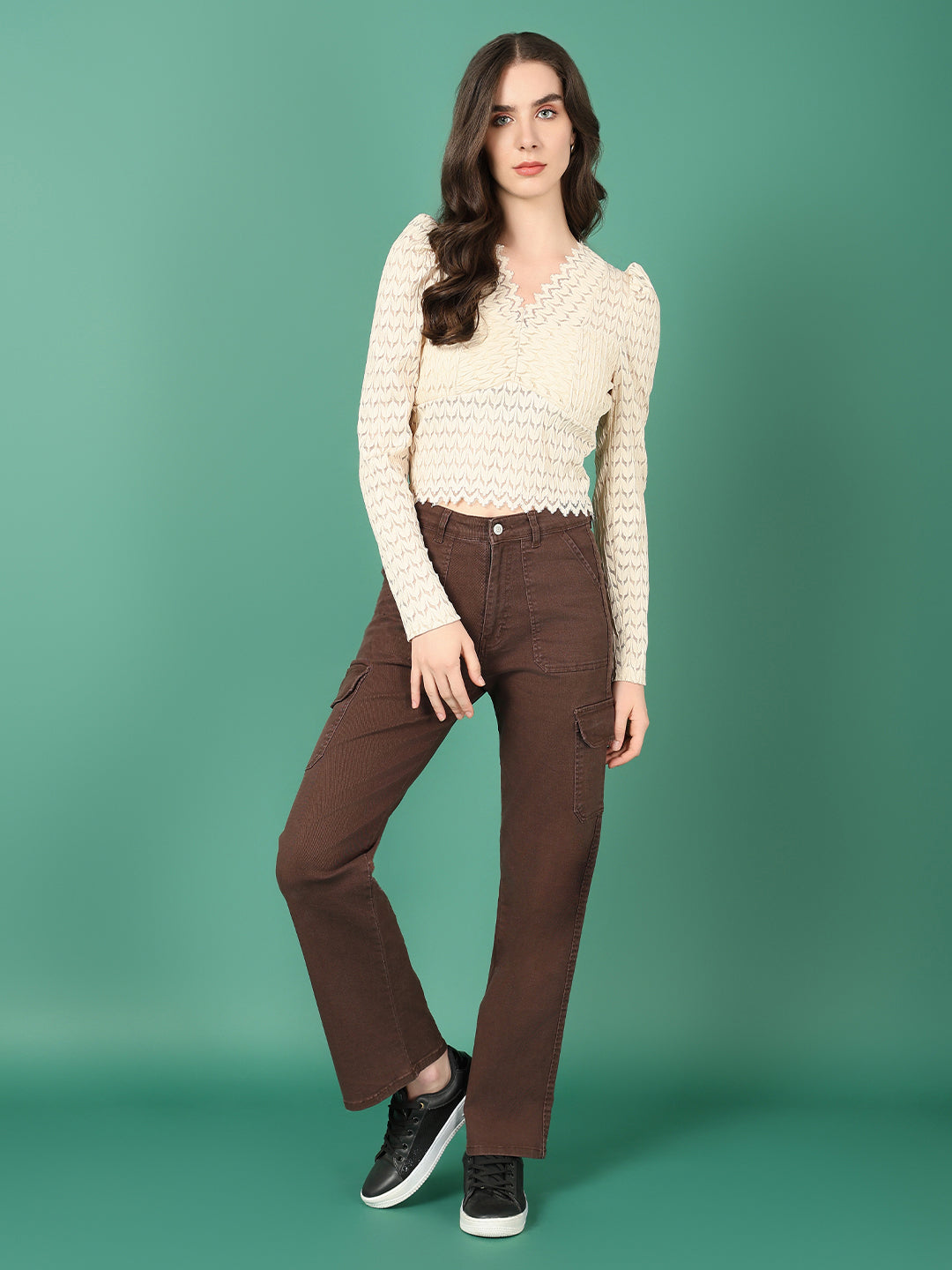 Women's Beige Velvet Top