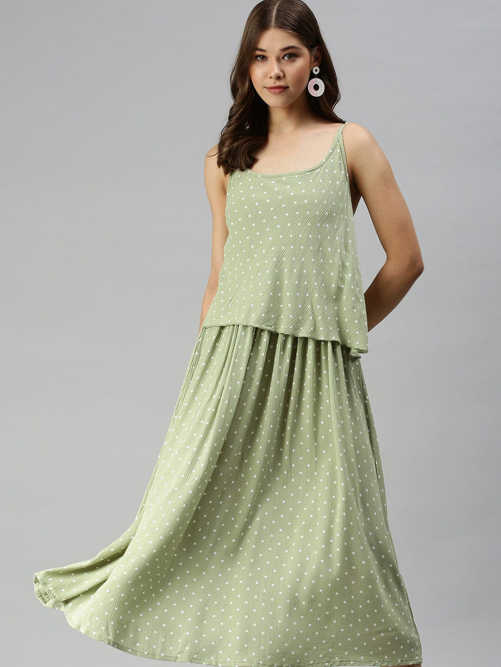 Women's Polka-dot A-Line Green Dress