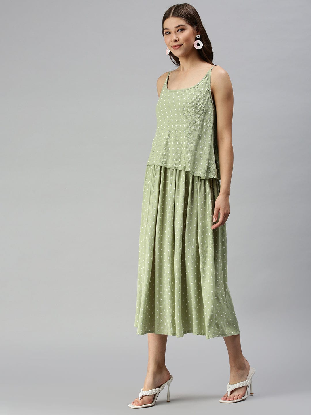 Women's Polka-dot A-Line Green Dress