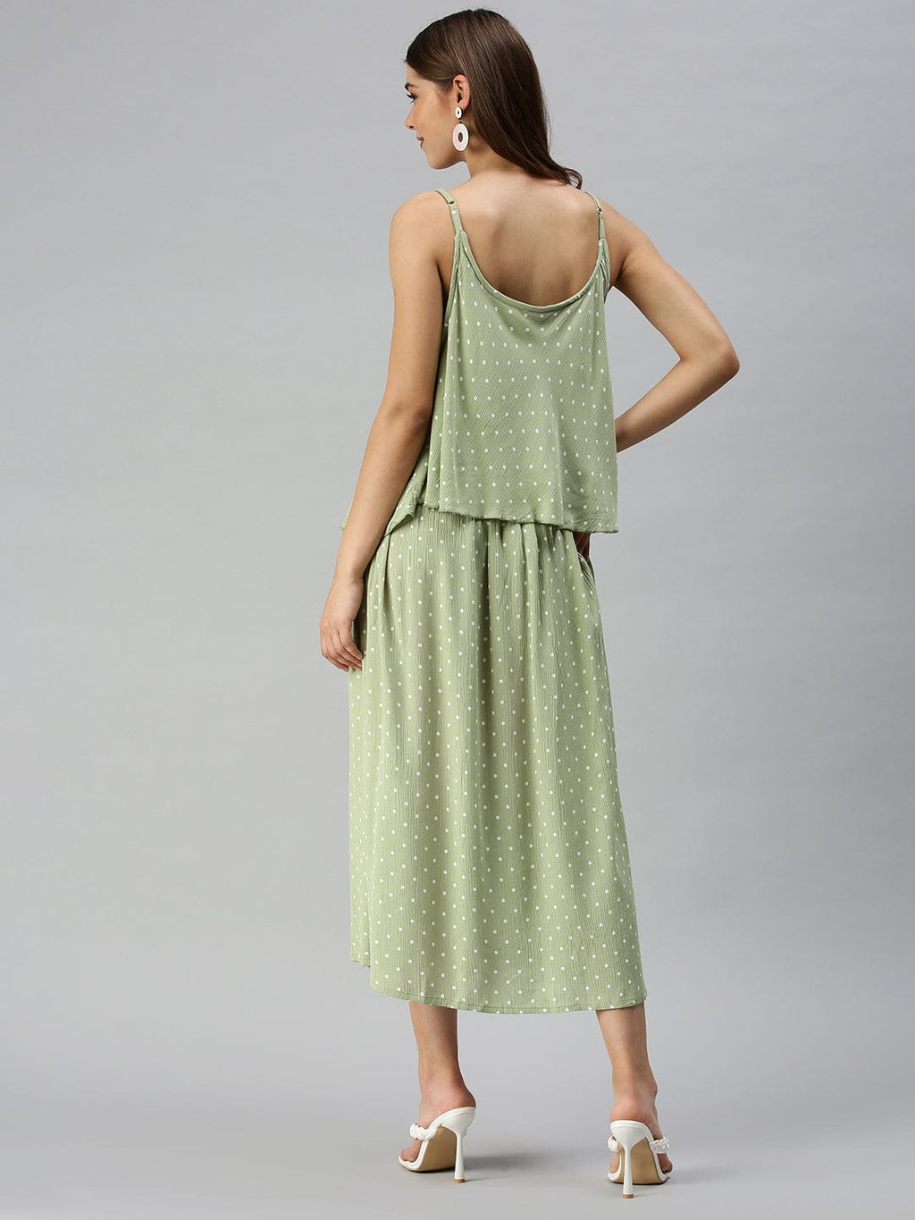 Women's Polka-dot A-Line Green Dress