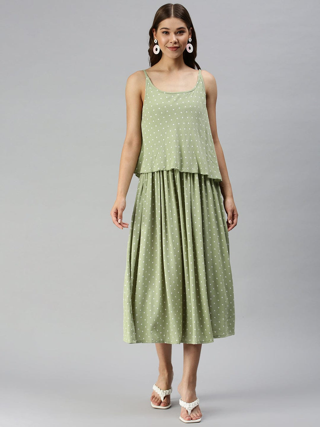 Women's Polka-dot A-Line Green Dress