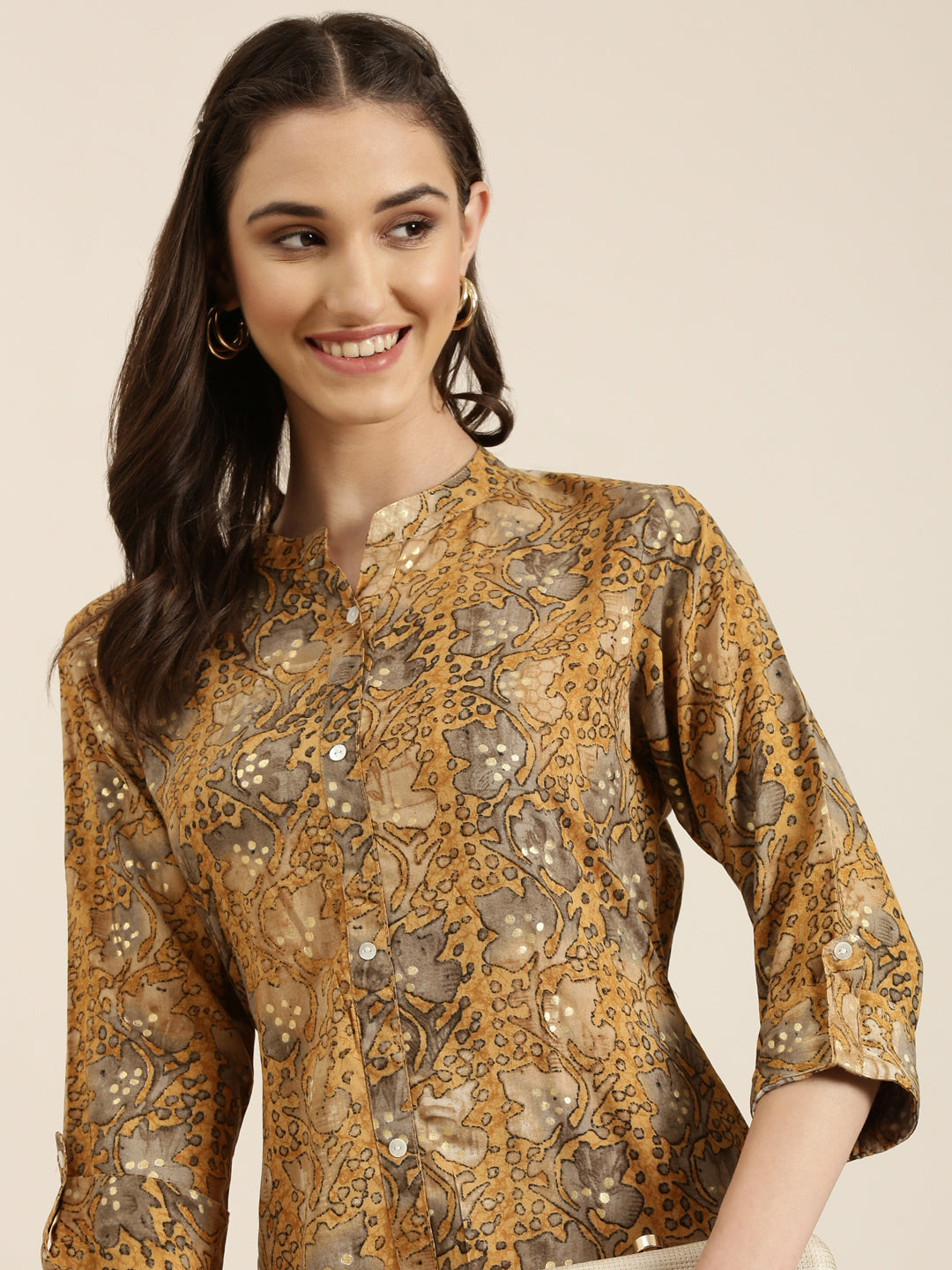 Women's Mustard Floral Printed A-Line Kurta
