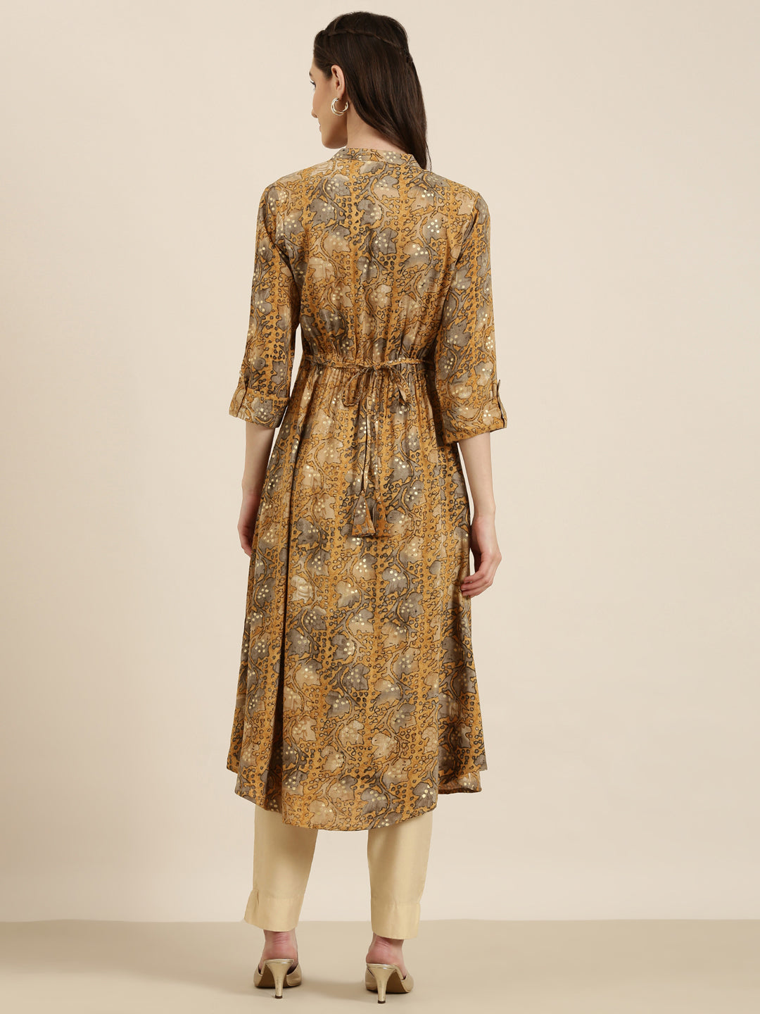 Women's Mustard Floral Printed A-Line Kurta