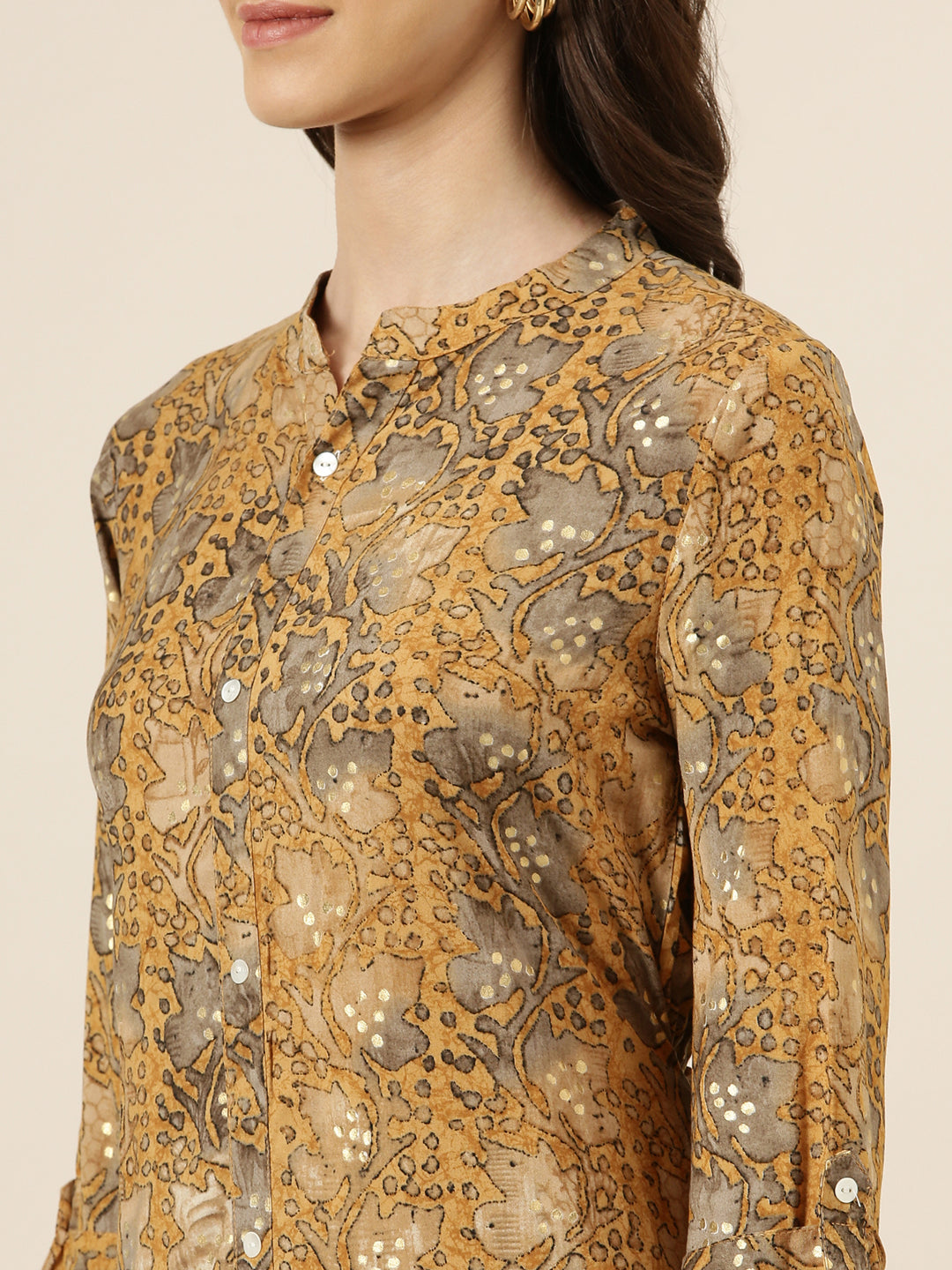 Women's Mustard Floral Printed A-Line Kurta