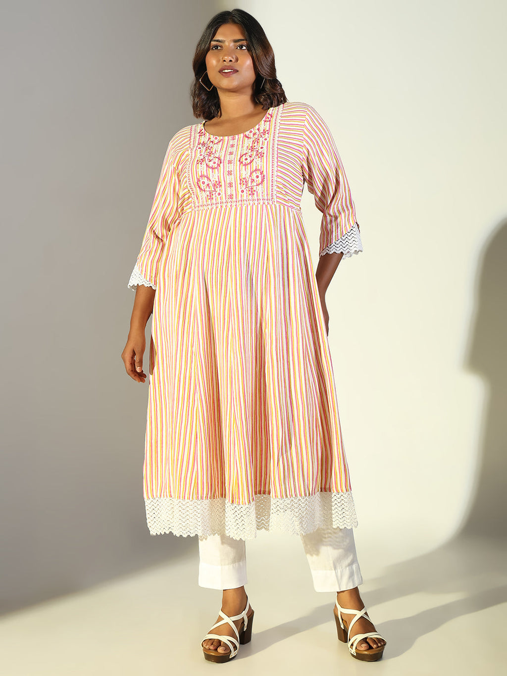 Women's Multi Striped Anarkali Kurta