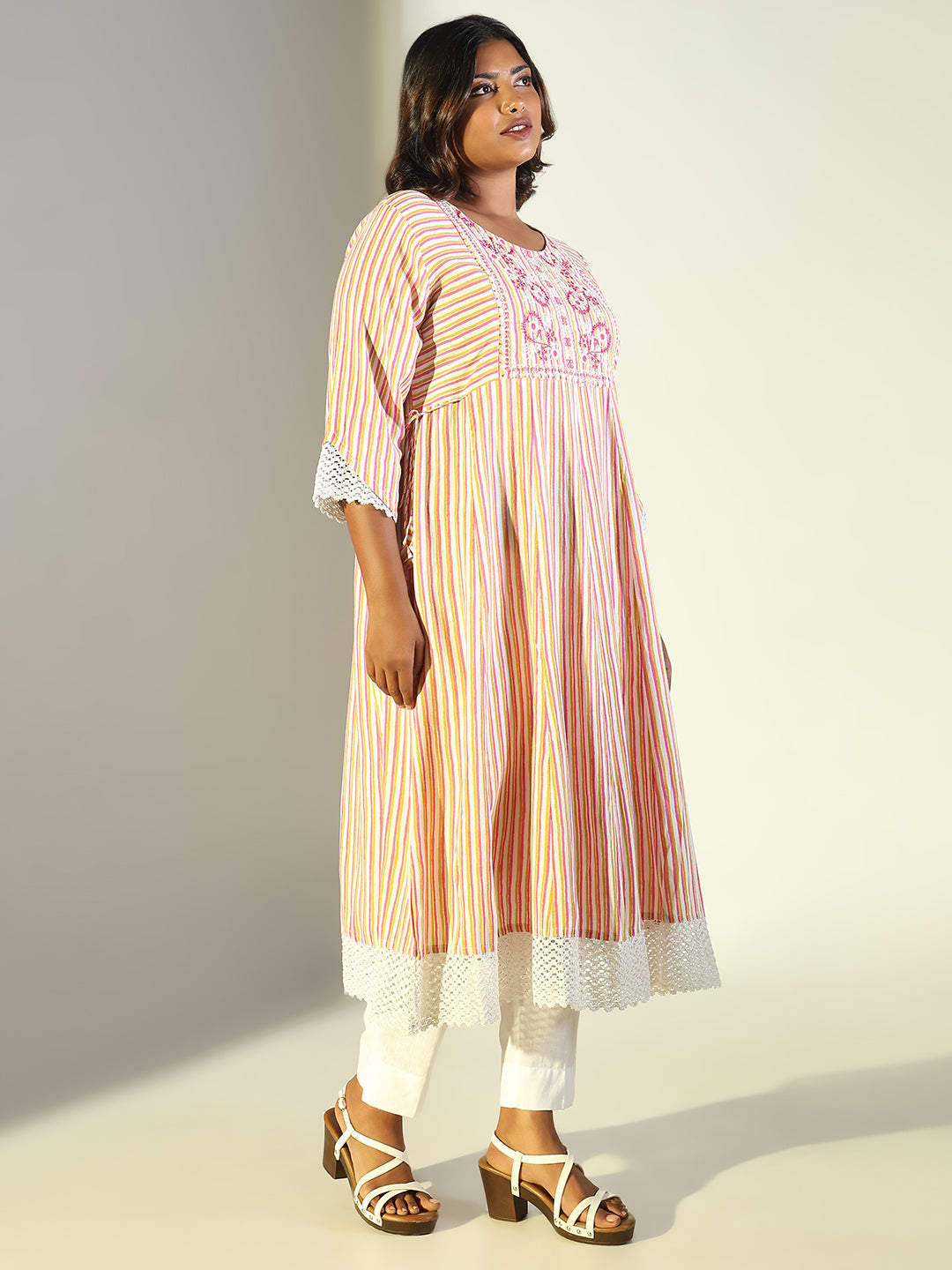 Women's Multi Striped Anarkali Kurta