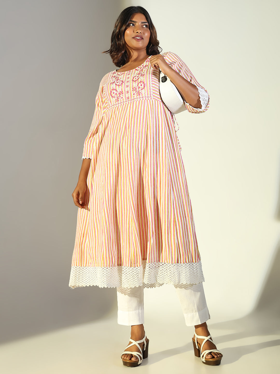 Women's Multi Striped Anarkali Kurta