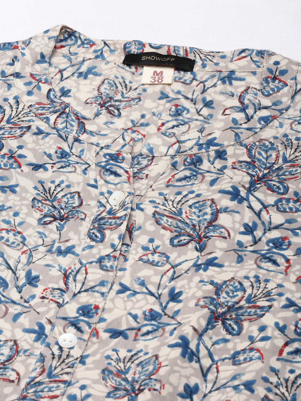 Women's Grey Floral Printed Cotton A-Line Kurta