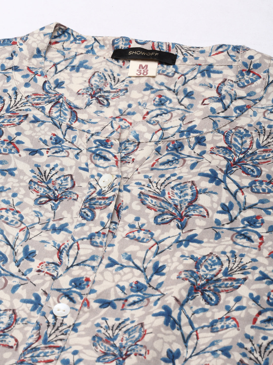 Women's Grey Floral Printed Cotton A-Line Kurta