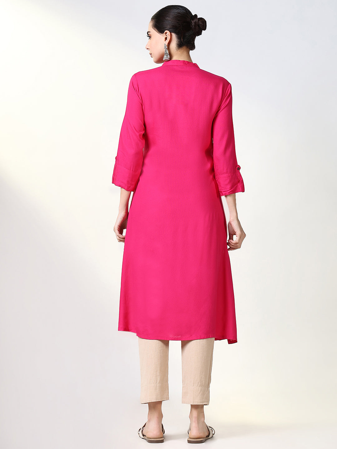 Women's Fuchsia Solid A Line Kurta