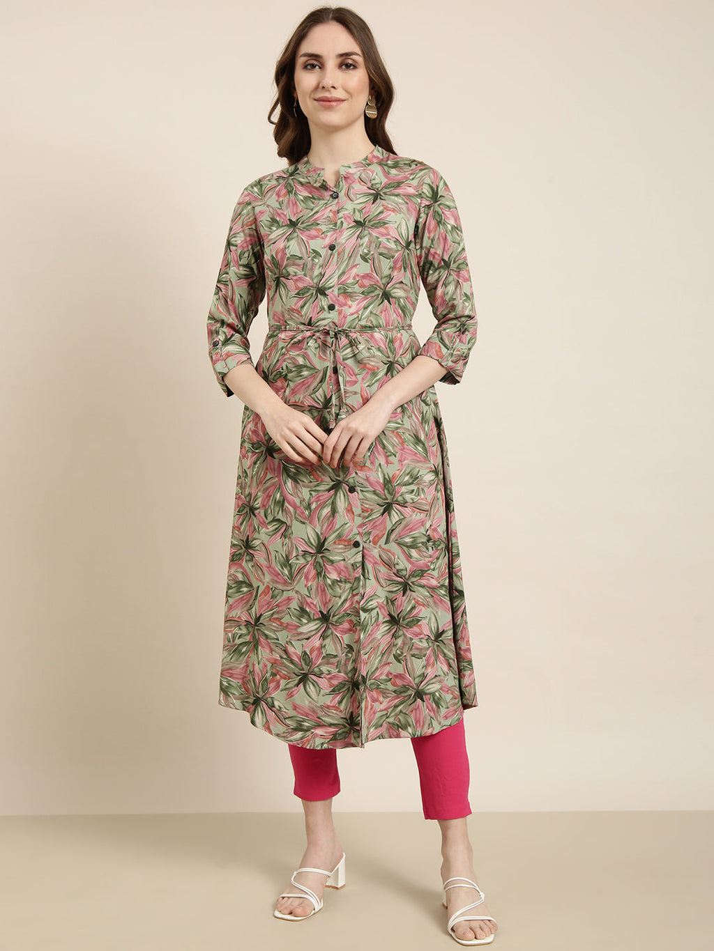 Women's A-Line Green Floral Kurta