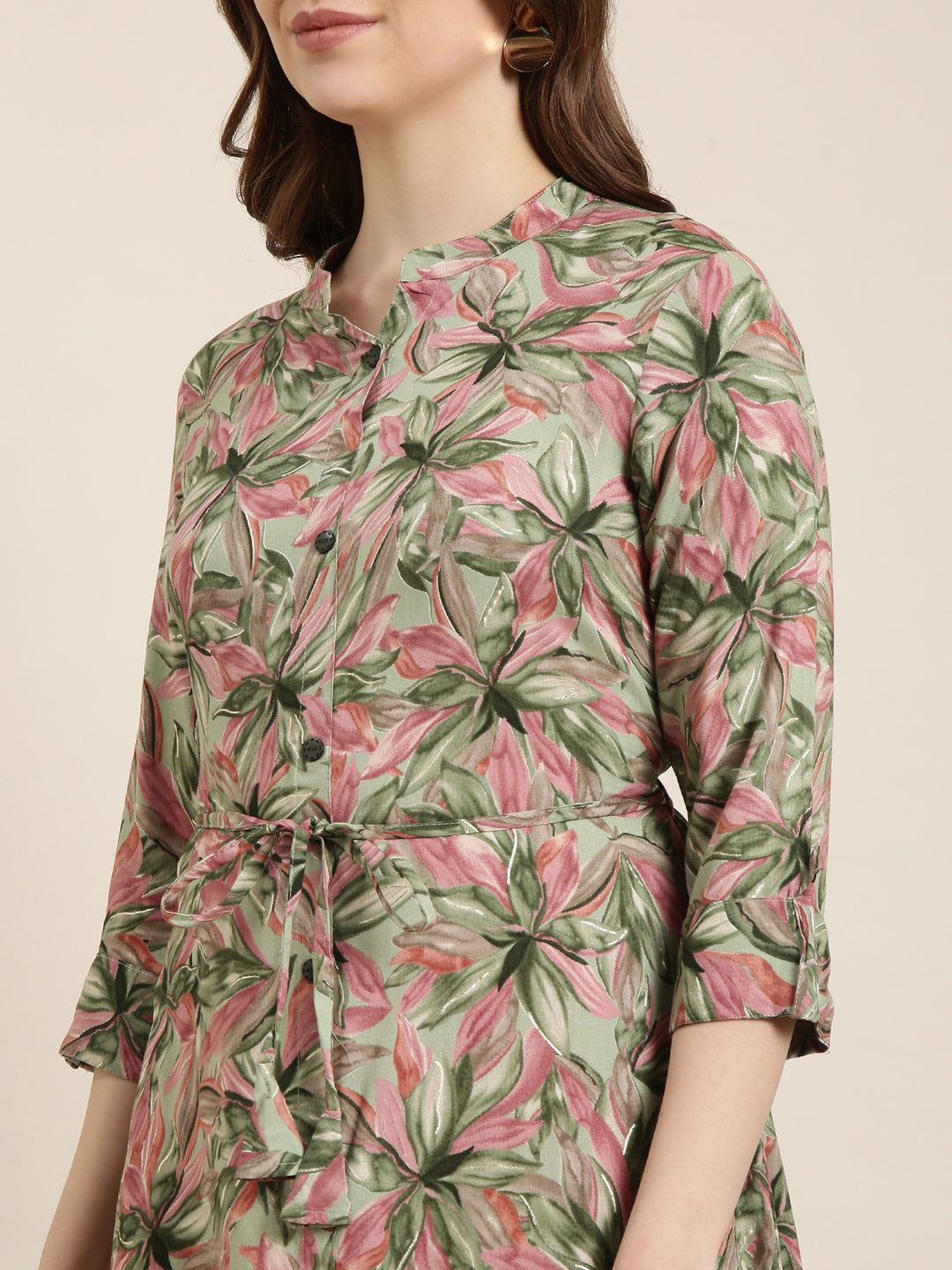 Women's A-Line Green Floral Kurta