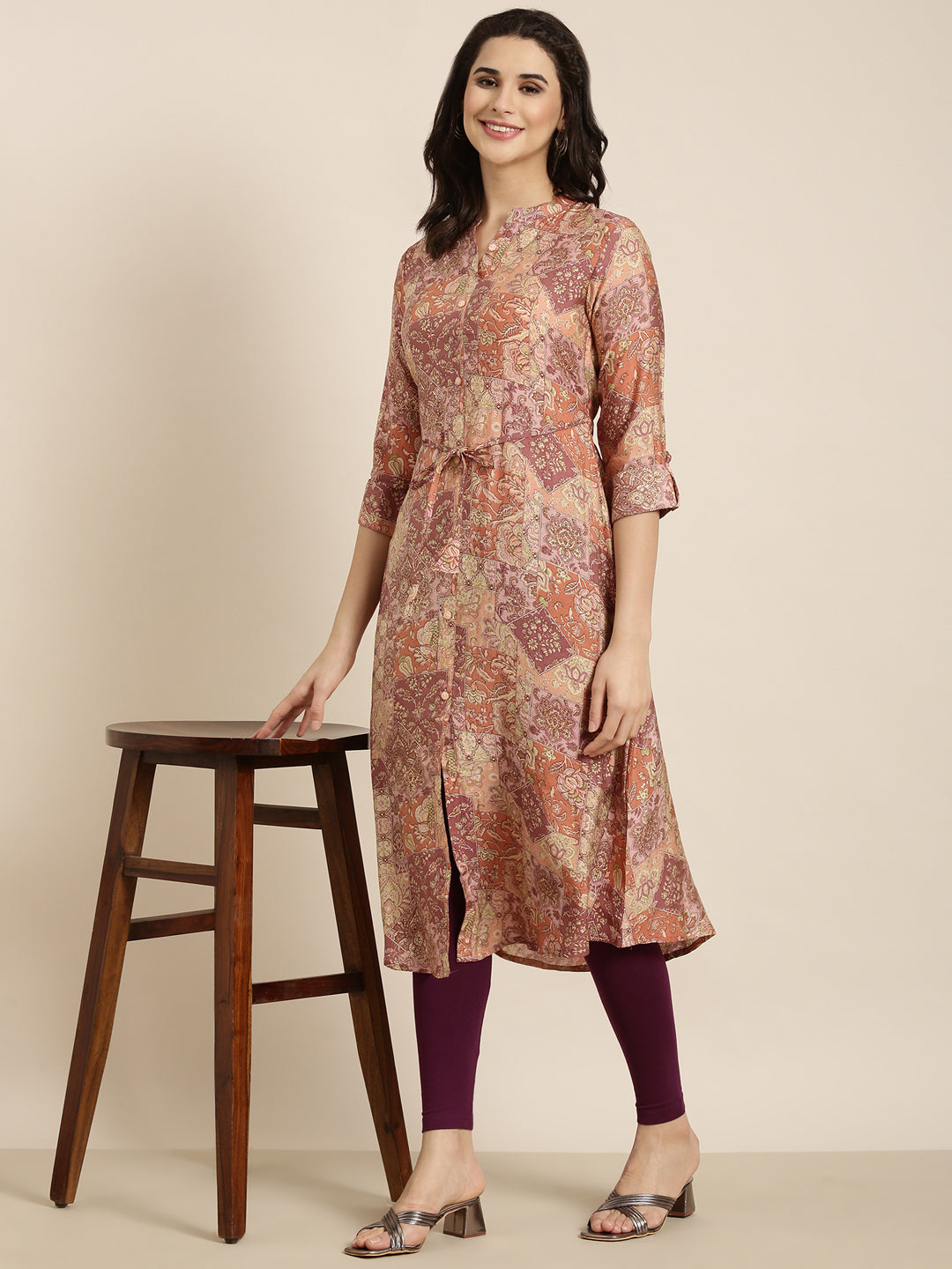 Women's A-Line Peach Floral Kurta