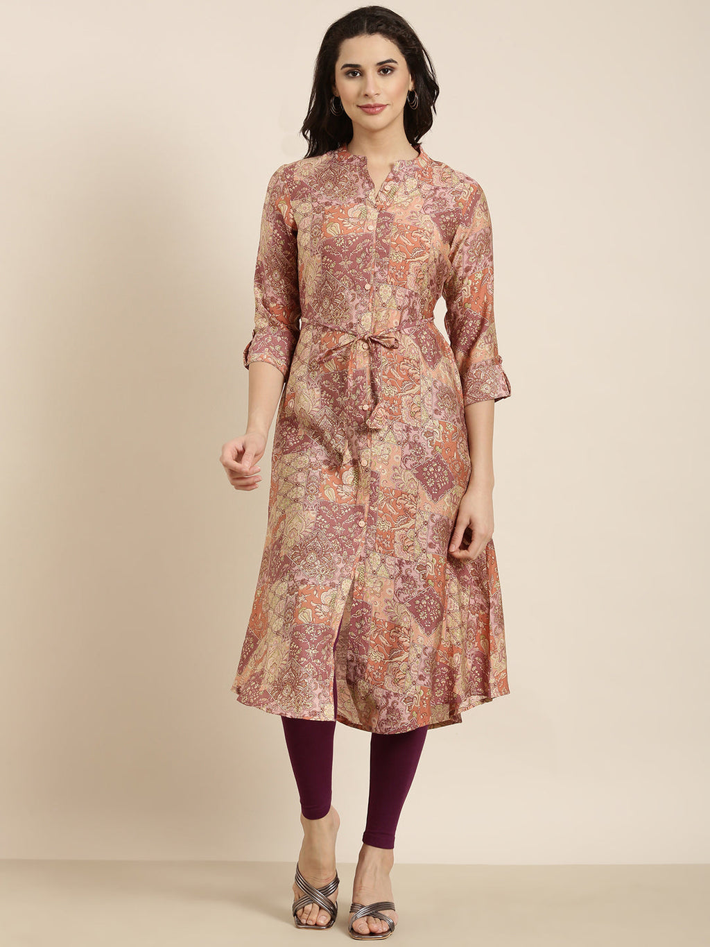 Women's A-Line Peach Floral Kurta