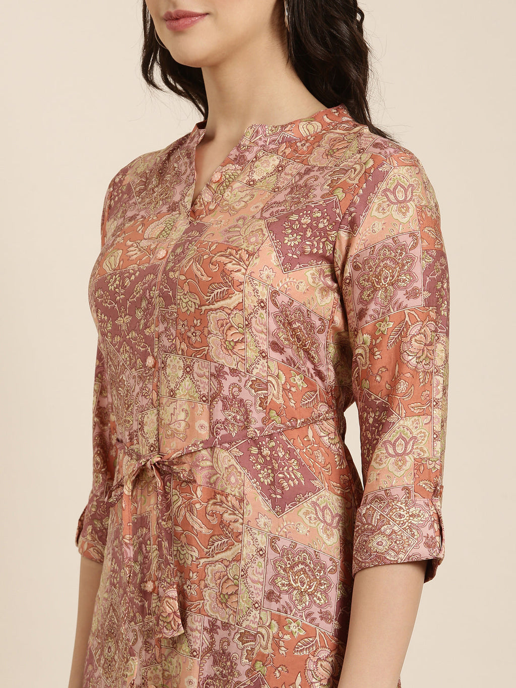Women's A-Line Peach Floral Kurta