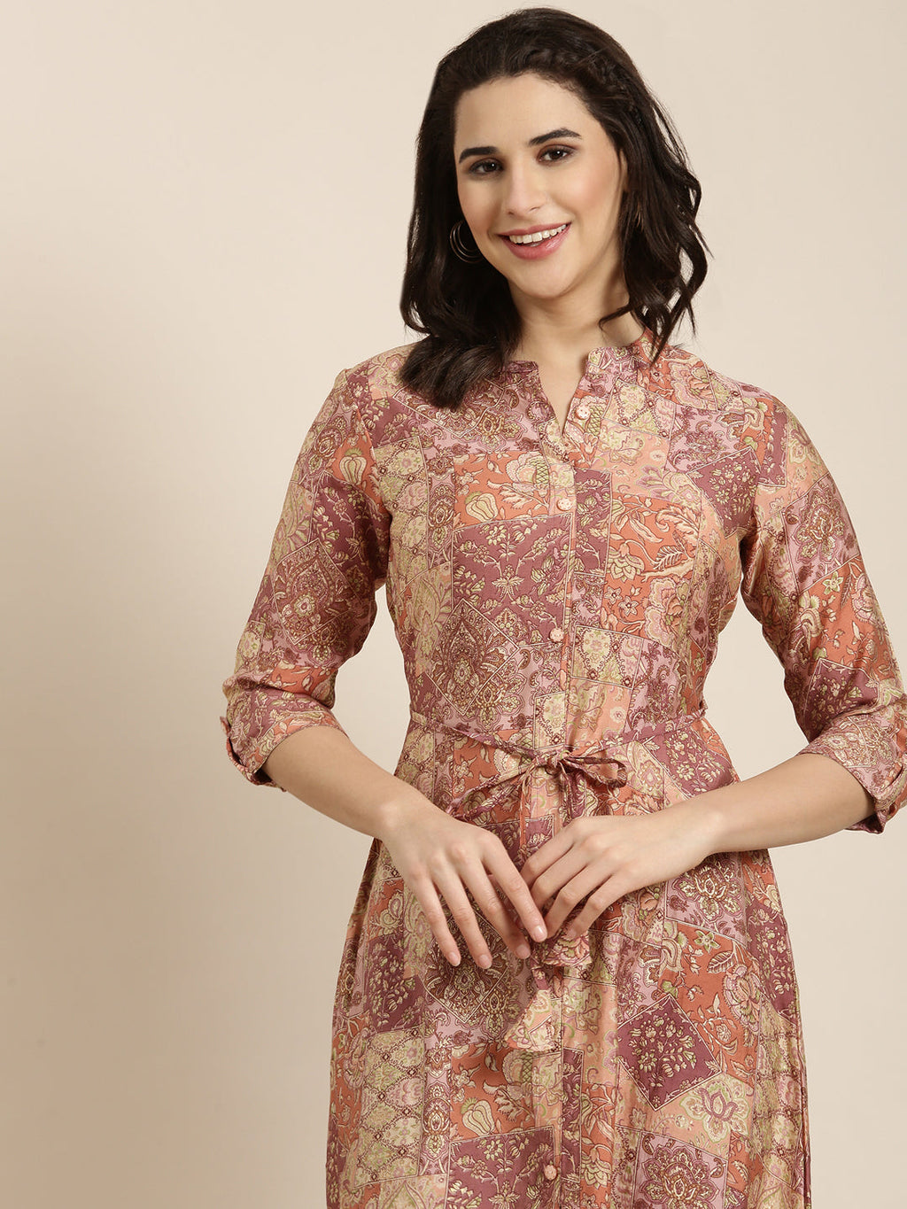 Women's A-Line Peach Floral Kurta