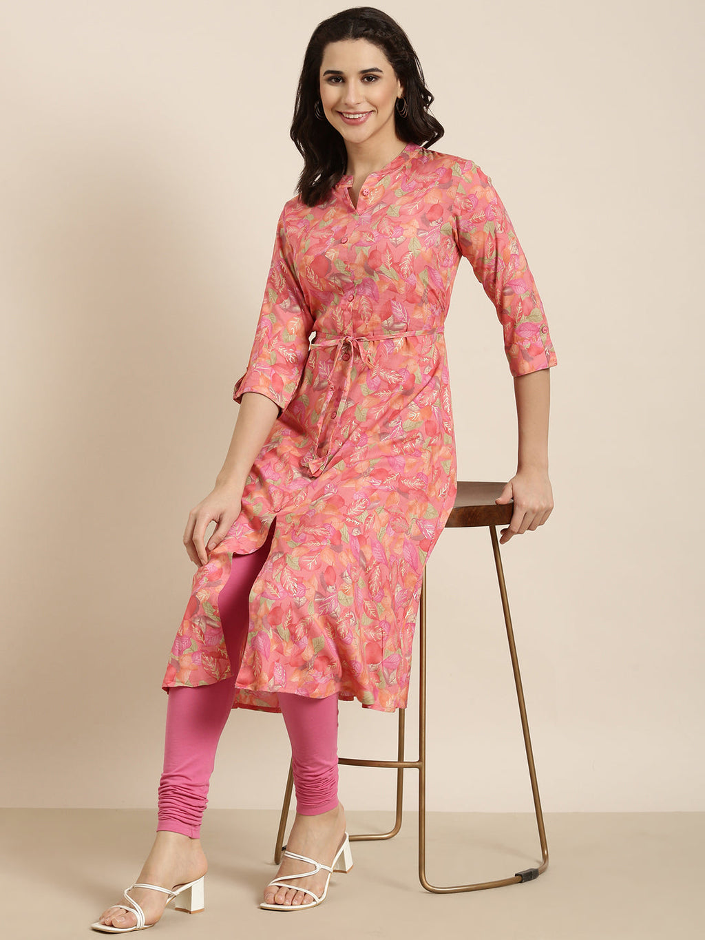 Women's A-Line Pink Floral Kurta