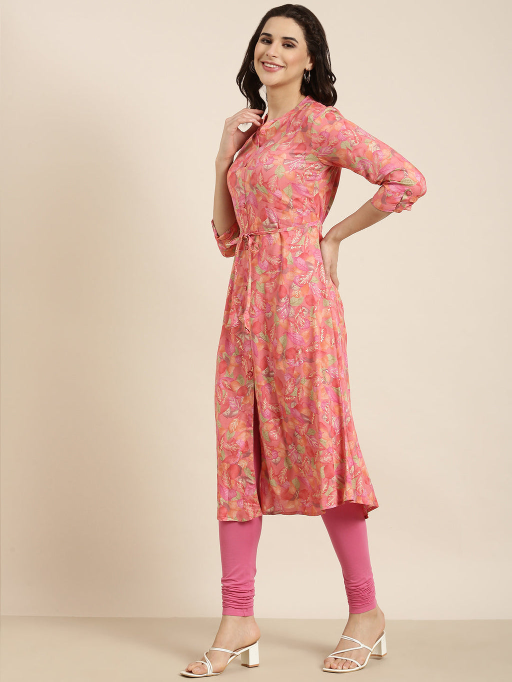 Women's A-Line Pink Floral Kurta