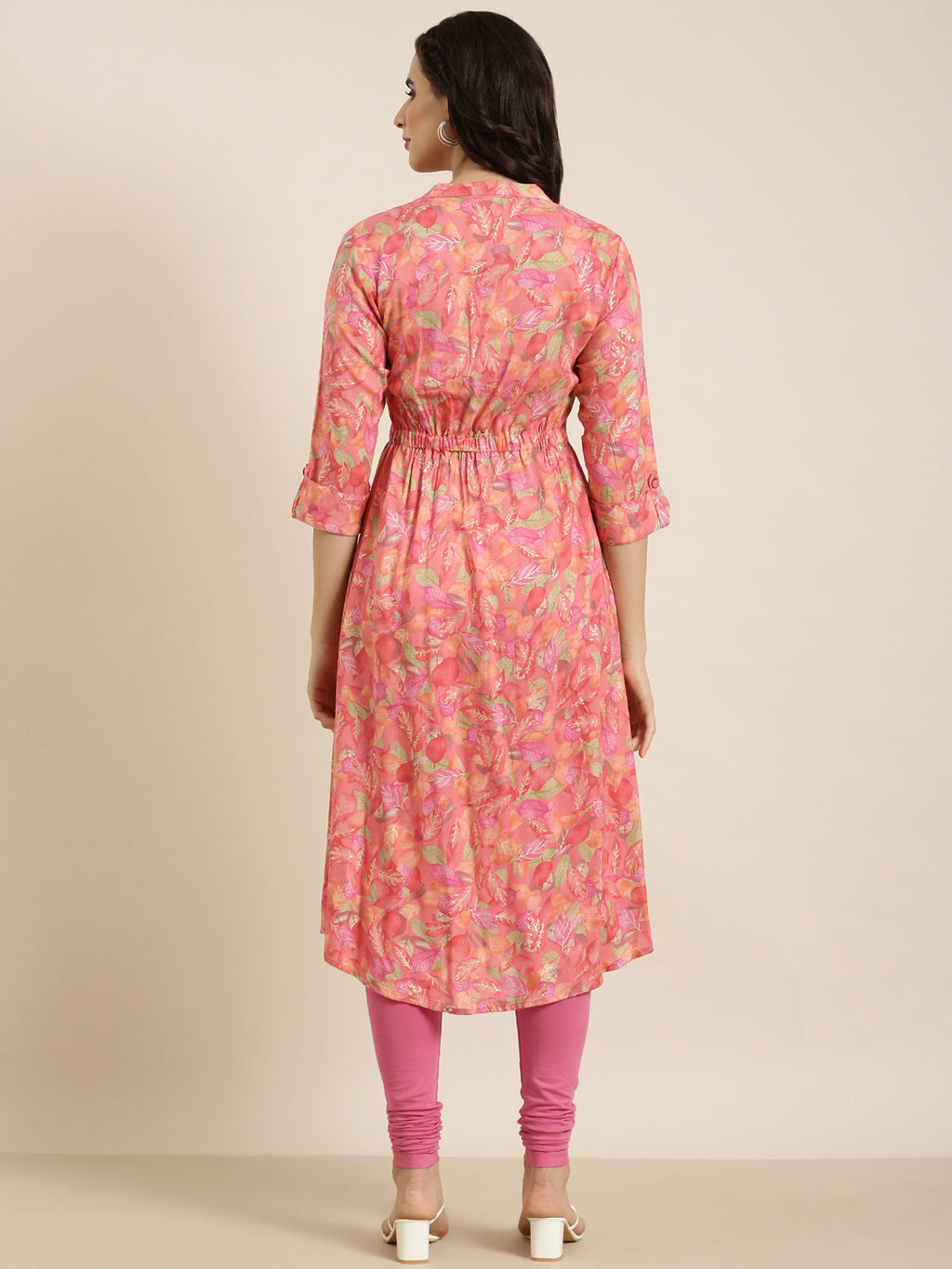 Women's A-Line Pink Floral Kurta
