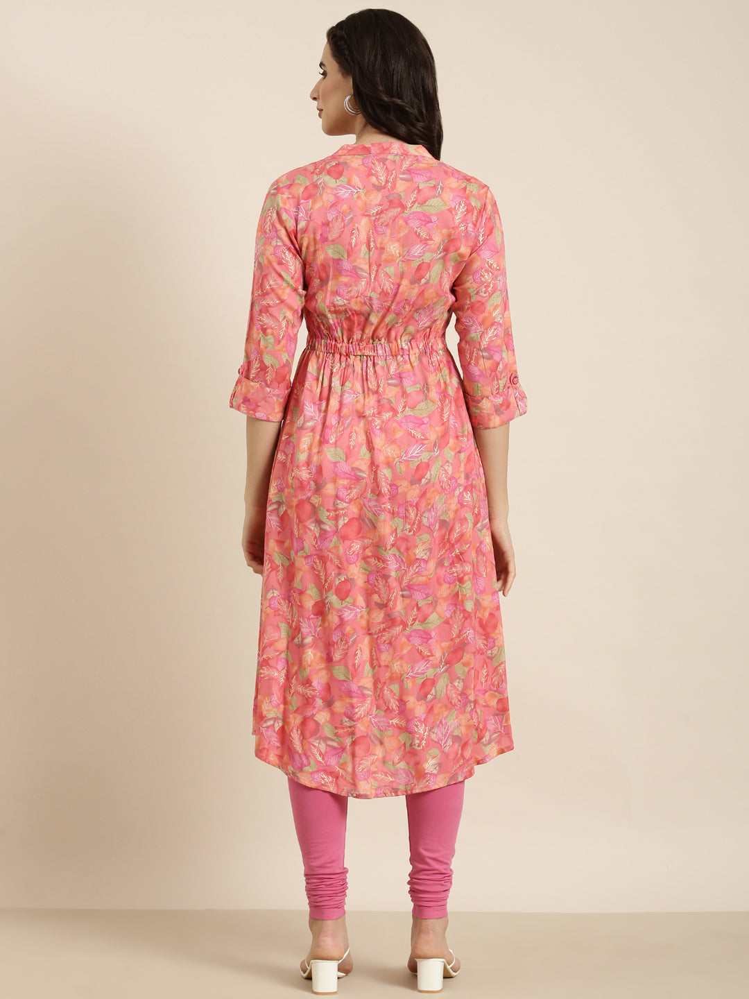 Women's A-Line Pink Floral Kurta