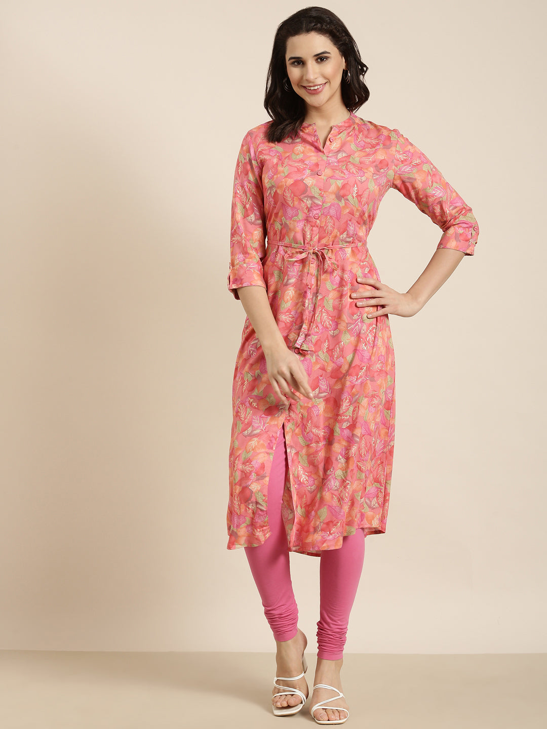 Women's A-Line Pink Floral Kurta