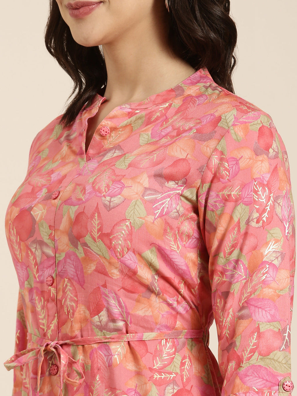 Women's A-Line Pink Floral Kurta