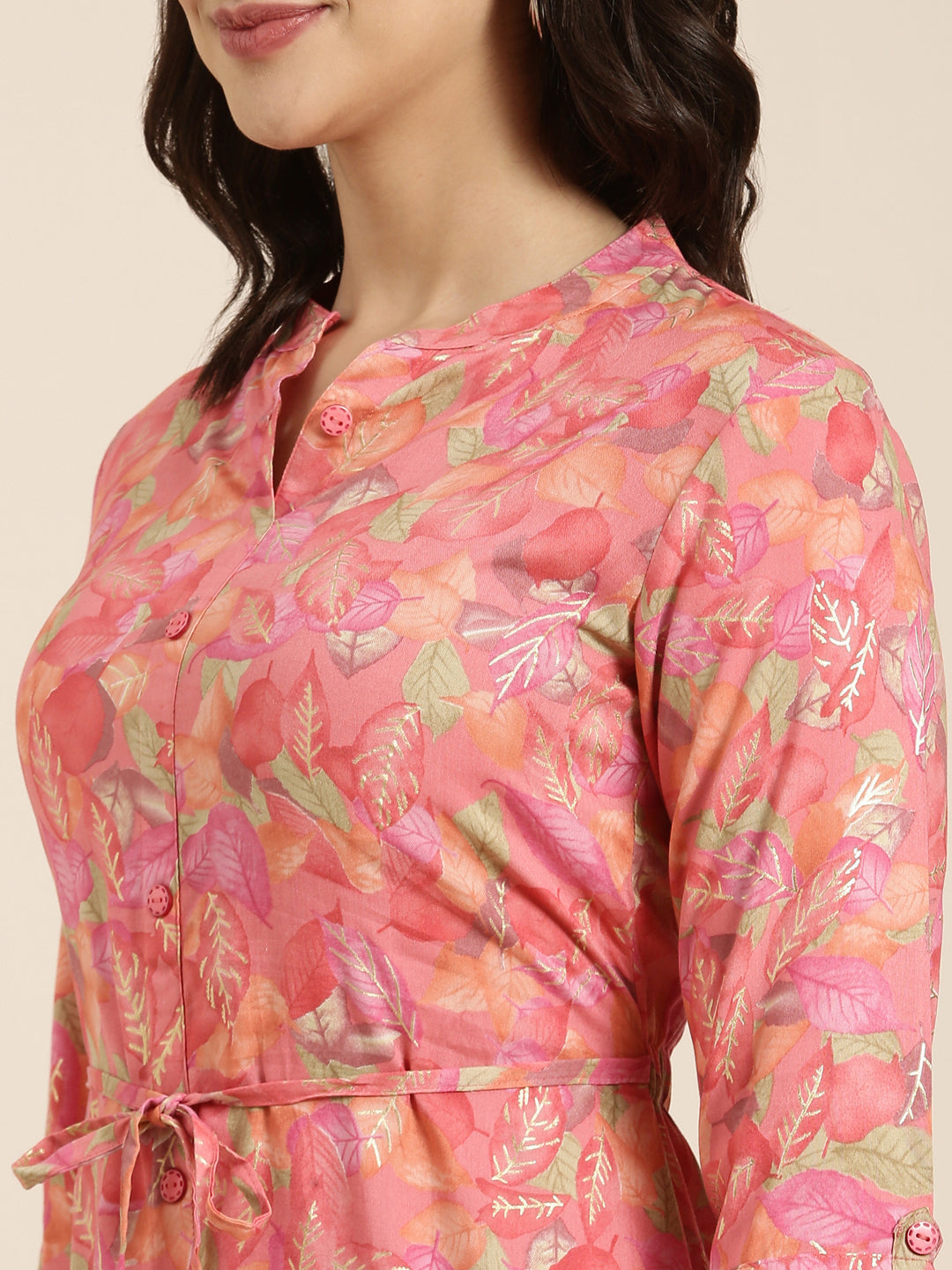 Women's A-Line Pink Floral Kurta