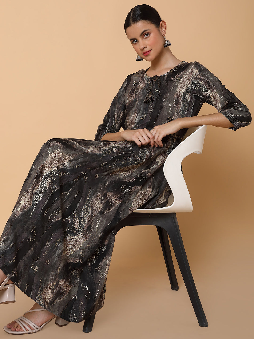 Women's Black Abstract Anarkali Kurta