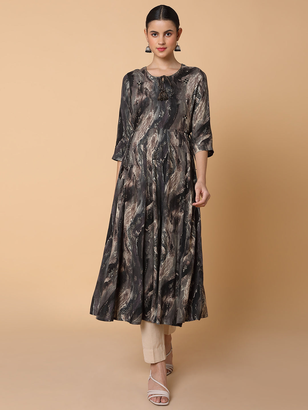Women's Black Abstract Anarkali Kurta